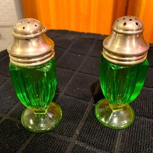 Vintage Green Depression Glass Shakers